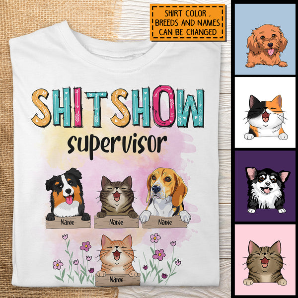 Shitshow Supervisor, Pet & Flower T-shirt, Personalized Dog & Cat T-shirt, Gifts For Pet Lovers