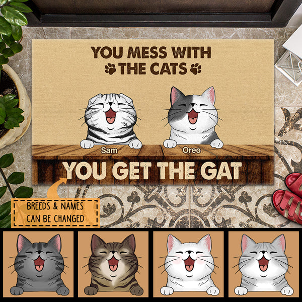 You Mess With The Cats You Get The Gat, Personalized Cat Breeds Doormat, Funny Gifts For Cat Lovers, Home Decor