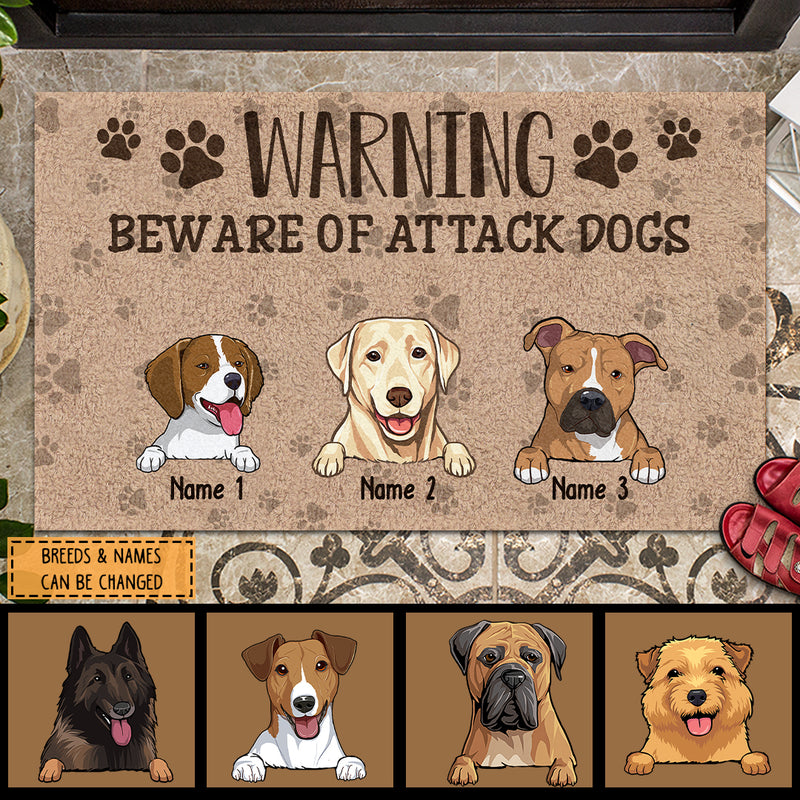 Warning Bew Are Of Attack Dogs, Warning Doormat, Personalized Dog Breeds Doormat, Gifts For Dog Lovers, Home Decor