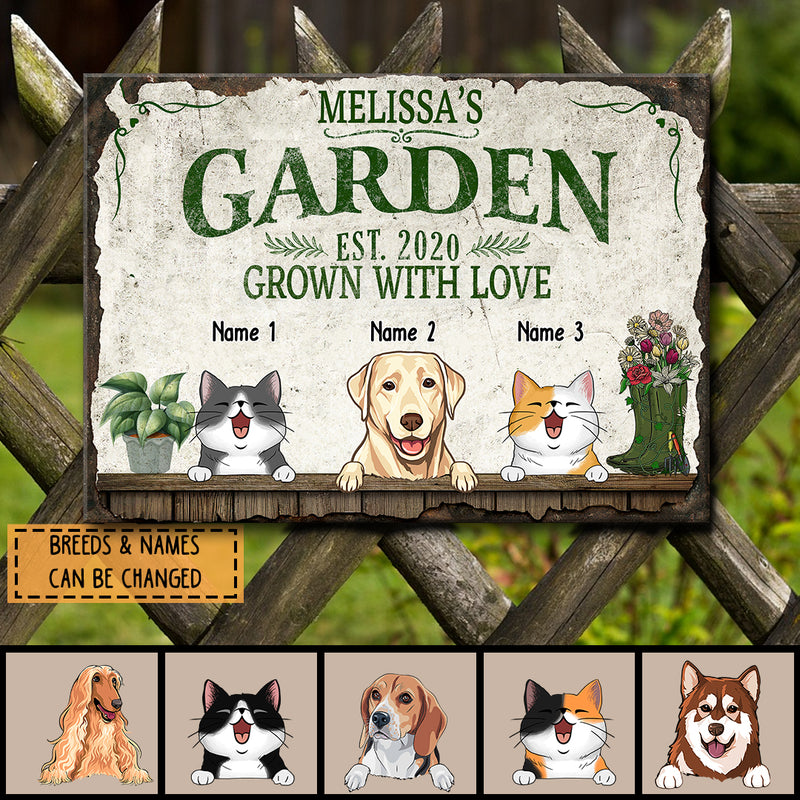 Garden Grown With Love, Plant & Flower Sign, Personalized Dog & Cat Metal Sign, Garden Decor