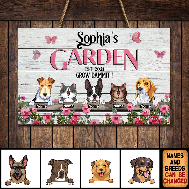 Custom Wooden Sign, Gifts For Pet Lovers, Grow Dammit Rose & Butterfly Rectangle Garden Signs