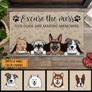 Excuse The Mess Dogs Are Making Memories, Dog Peeking From Curtain, Personalized Dog Breeds Doormat, Home Decor