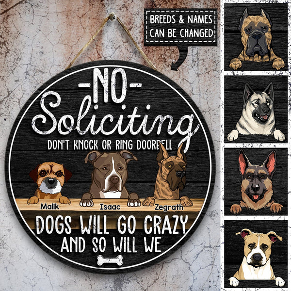 No Soliciting Don't Knock Or Ring Doorbell, Wooden Door Hanger, Personalized Dog Breeds Door Sign, Gifts For Dog Lovers