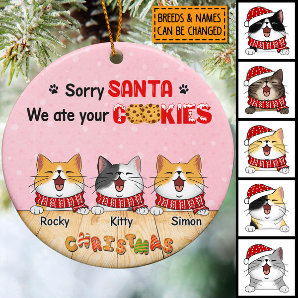 Sorry Santa, We Ate Your Cookies, Christmas Circle Ceramic Ornament, Personalized Cat Breeds Ornament