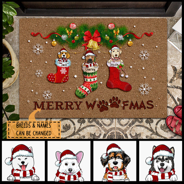 Merry Woofmas, Christmas Stocking, Personalized Dog Christmas Doormat