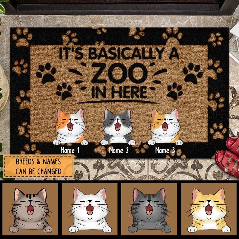 It's Basically A Zoo In Here, Pawprints Doormat, Personalized Cat Doormat, Gifts For Cat Lovers