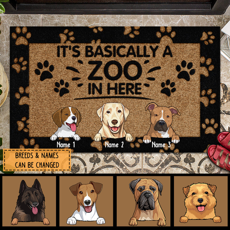 It's Basically A Zoo In Here, Pawprints Doormat, Personalized Dog Breeds Doormat, Gifts For Dog Lovers